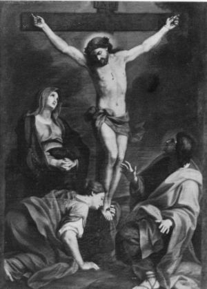 Oratorio di Santa Croce: il quadro del Crocefisso sopra l'altare